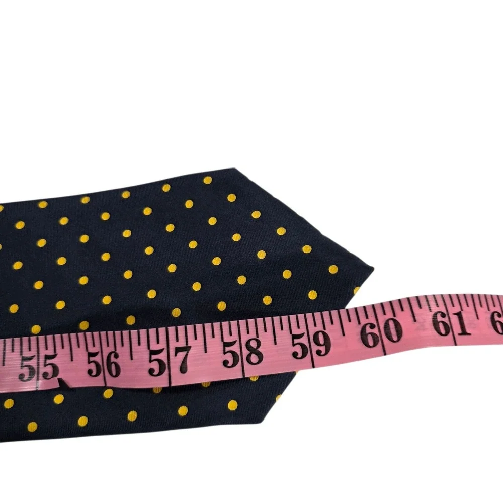 Faconnable Silk Polka Dot Necktie Navy‎ Blue Yellow Handmade Made in France